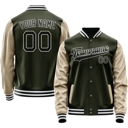 Custom Olive Cream Solid Color Varsity Letterman Jacket