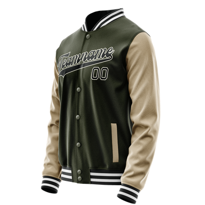 Custom Olive Cream Solid Color Varsity Letterman Jacket