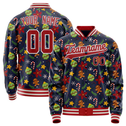 Custom Navy Red Christmas 3D Varsity Letterman Jacket JA02240617KZ285