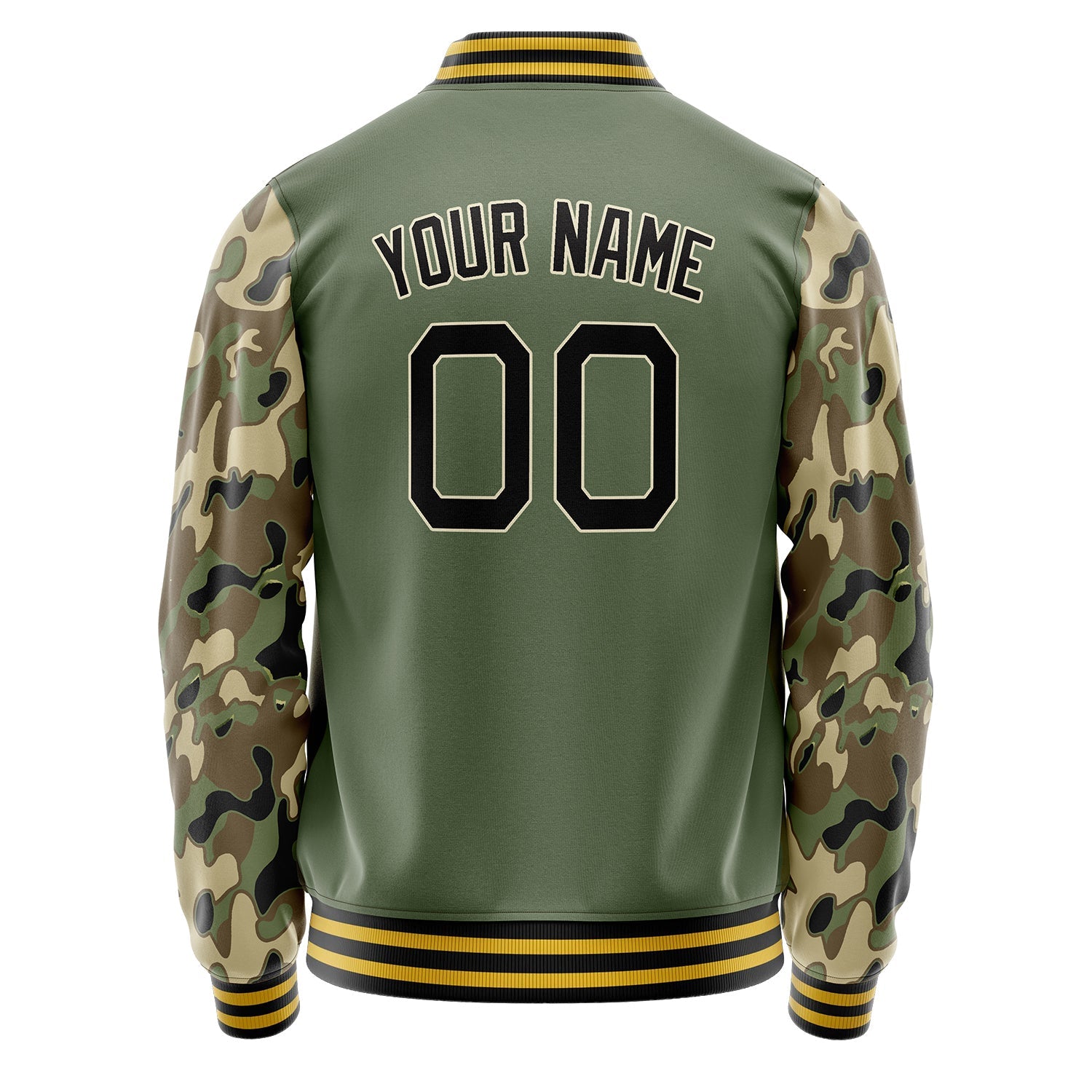 Custom Olive Camo Solid Color Varsity Letterman Jacket JA02240617LH300