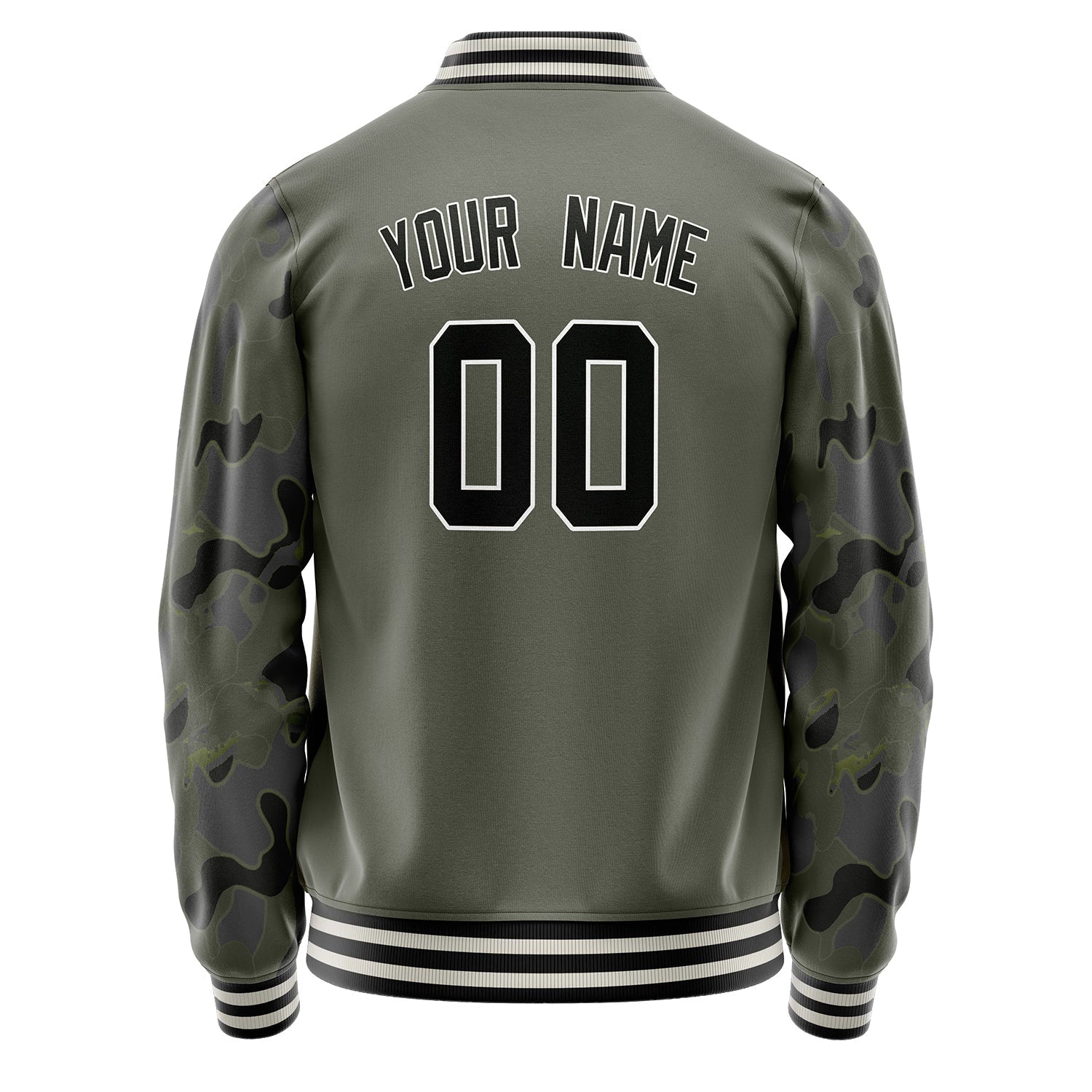 Custom Olive Black Solid Color Varsity Letterman Jacket JA02240617LH320