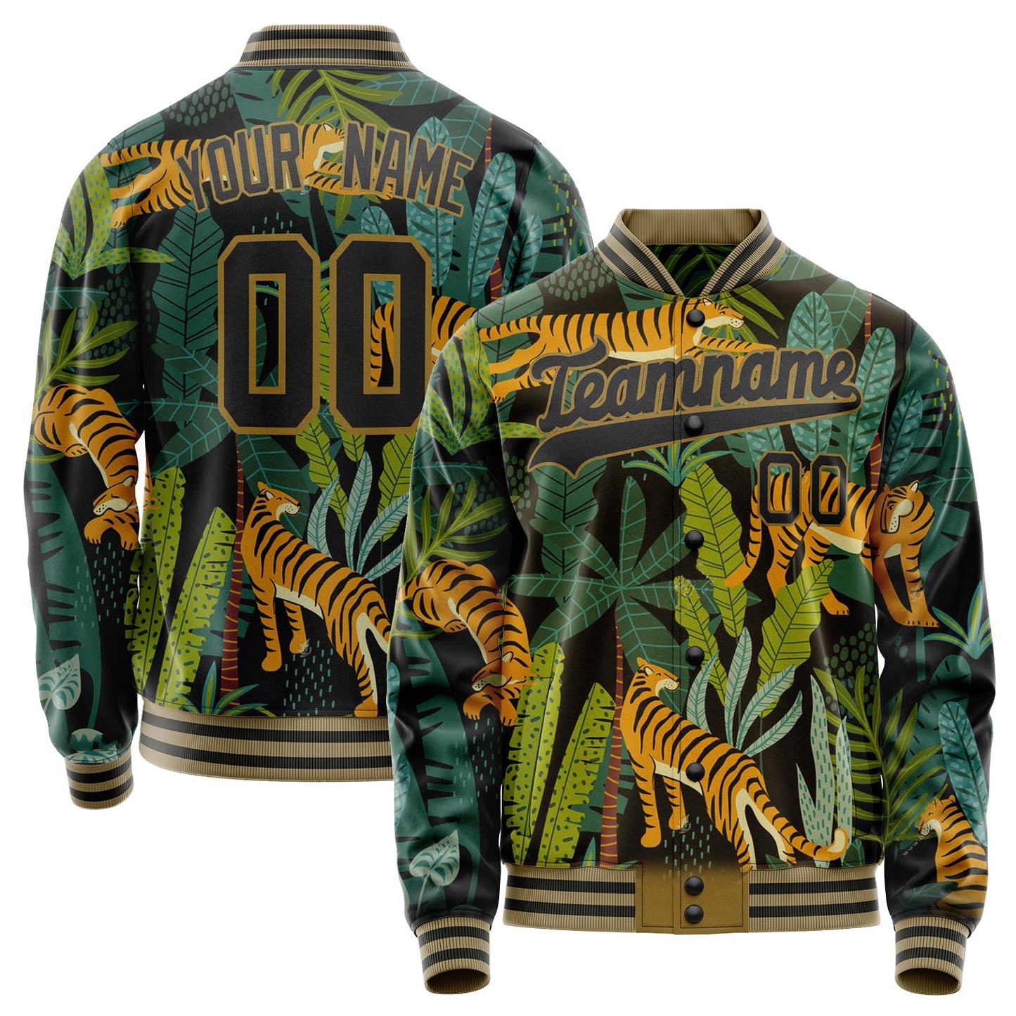 Custom Black Black Tiger 3D Pattern Varsity Letterman Jacket JA02240617XF026