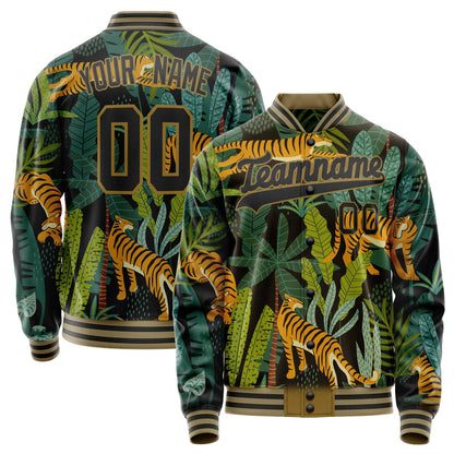 Custom Black Black Tiger 3D Pattern Varsity Letterman Jacket JA02240617XF026