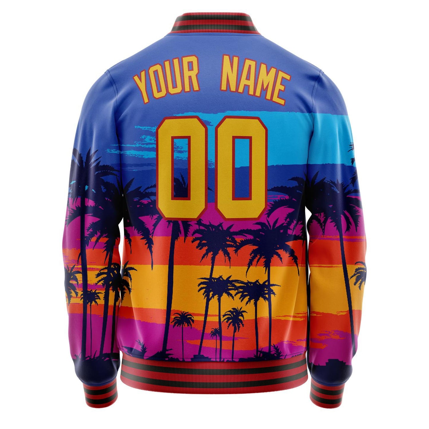 Custom Royal Old Hawaii Palm Trees 3D Pattern Varsity Letterman Jacket JA02240617XF546