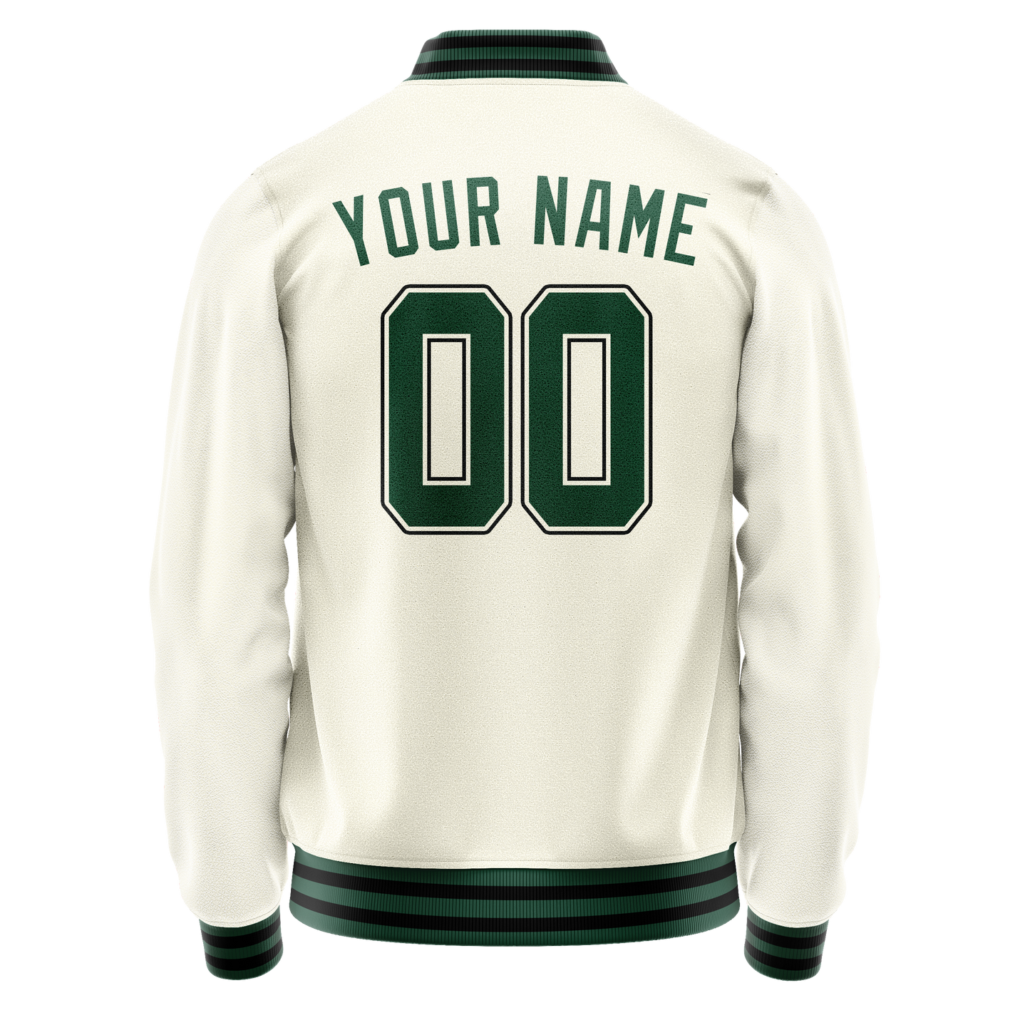 Custom Cream Kelly-Green Solid Color Varsity Letterman Jacket