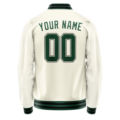 Custom Cream Kelly-Green Solid Color Varsity Letterman Jacket