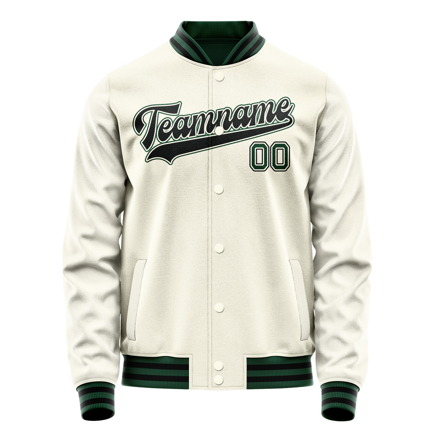 Custom Cream Kelly-Green Solid Color Varsity Letterman Jacket