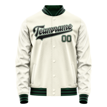Custom Cream Kelly-Green Solid Color Varsity Letterman Jacket