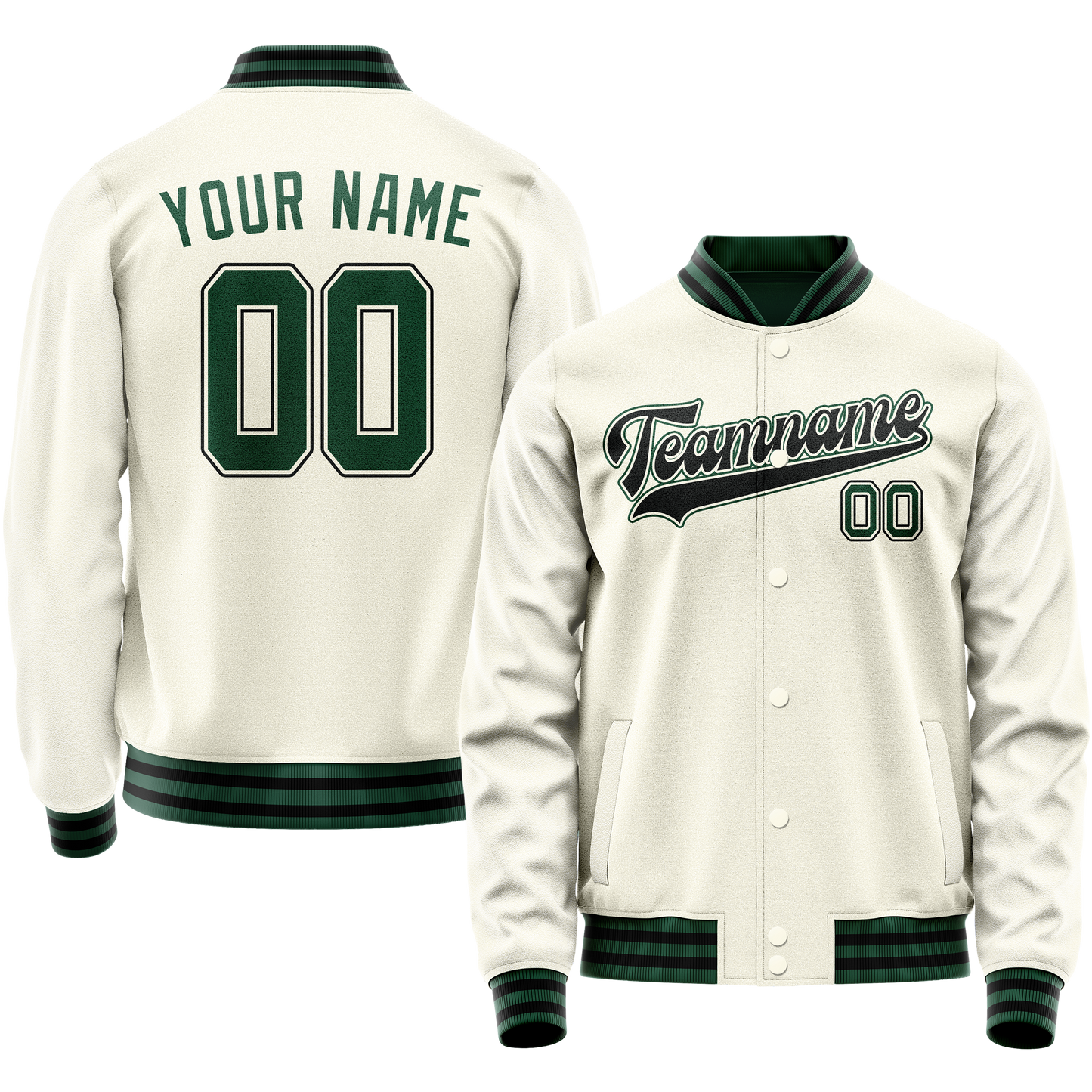 Custom Cream Kelly-Green Solid Color Varsity Letterman Jacket