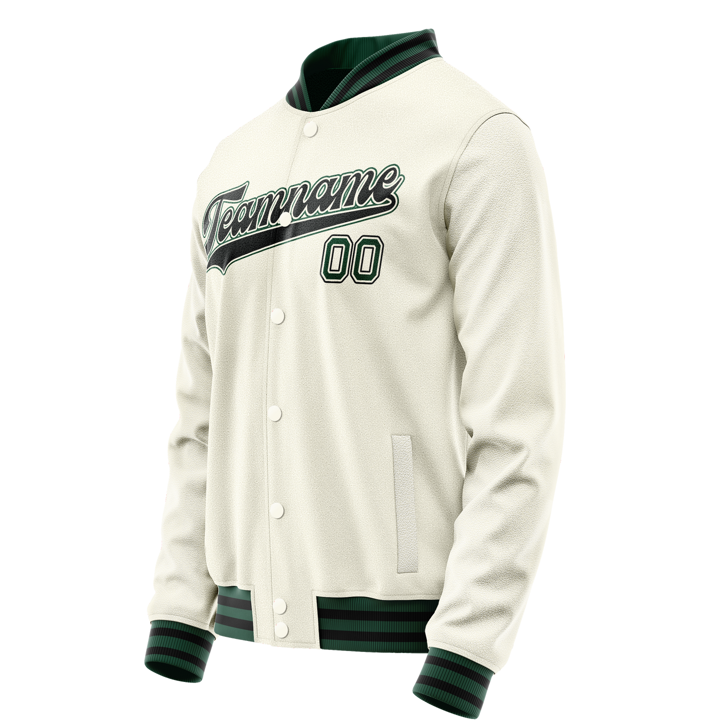 Custom Cream Kelly-Green Solid Color Varsity Letterman Jacket