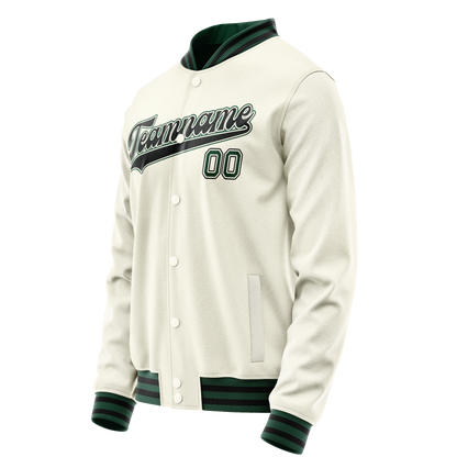 Custom Cream Kelly-Green Solid Color Varsity Letterman Jacket