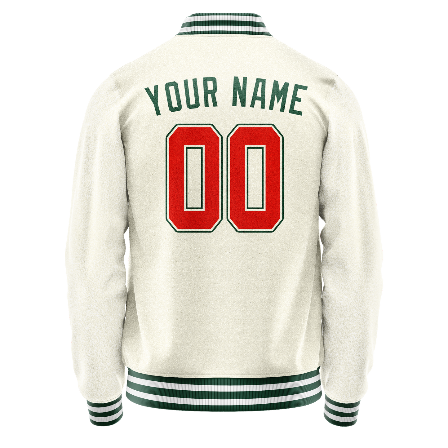 Custom Cream Kelly-Green Solid Color Varsity Letterman Jacket