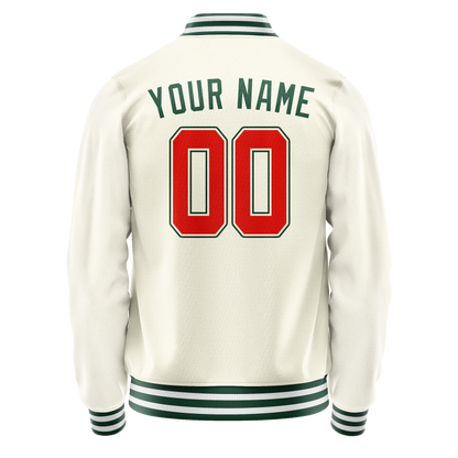 Custom Cream Kelly-Green Solid Color Varsity Letterman Jacket