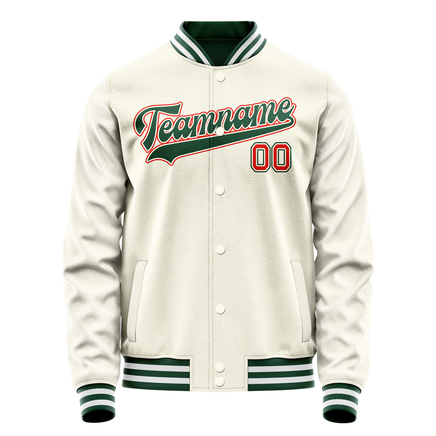Custom Cream Kelly-Green Solid Color Varsity Letterman Jacket