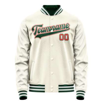 Custom Cream Kelly-Green Solid Color Varsity Letterman Jacket