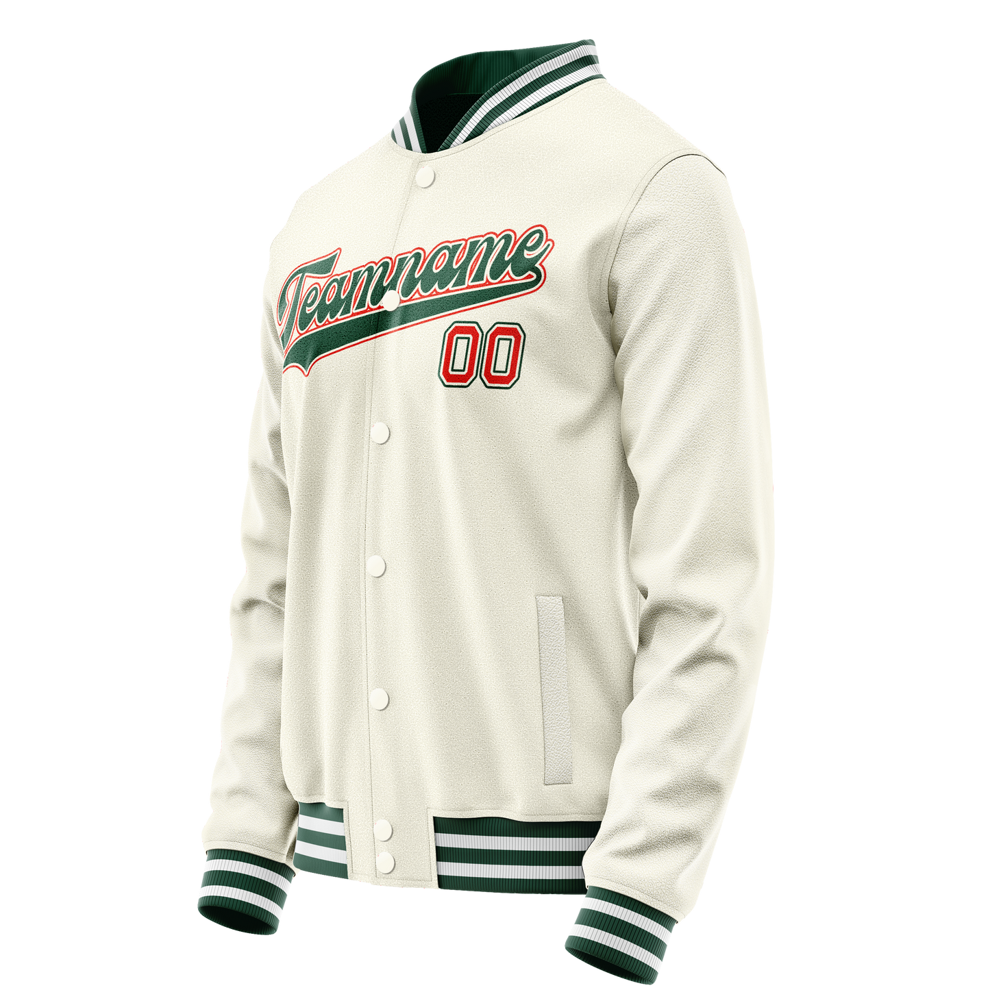 Custom Cream Kelly-Green Solid Color Varsity Letterman Jacket