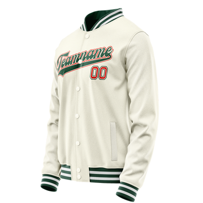 Custom Cream Kelly-Green Solid Color Varsity Letterman Jacket