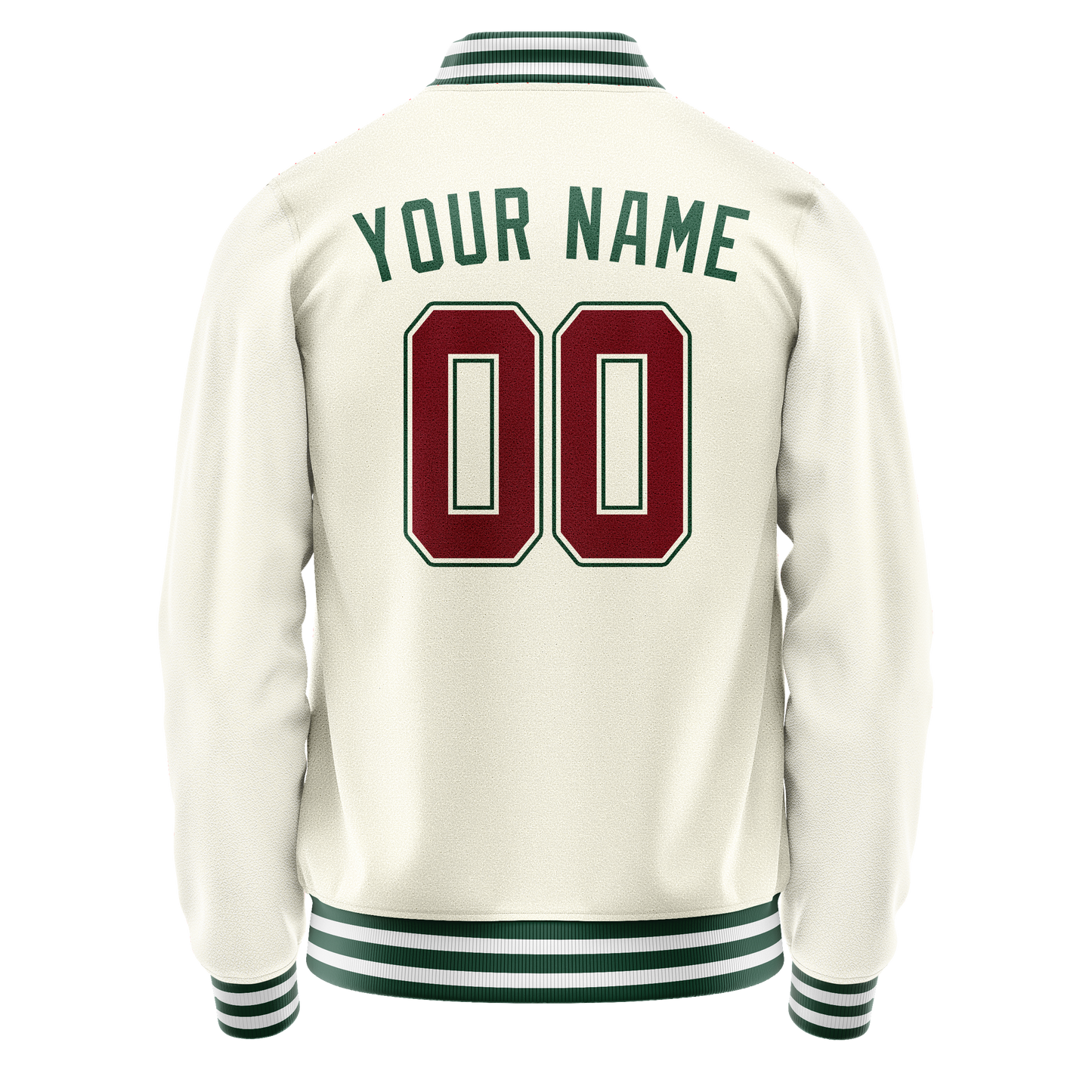Custom Cream Kelly-Green Solid Color Varsity Letterman Jacket