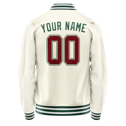 Custom Cream Kelly-Green Solid Color Varsity Letterman Jacket
