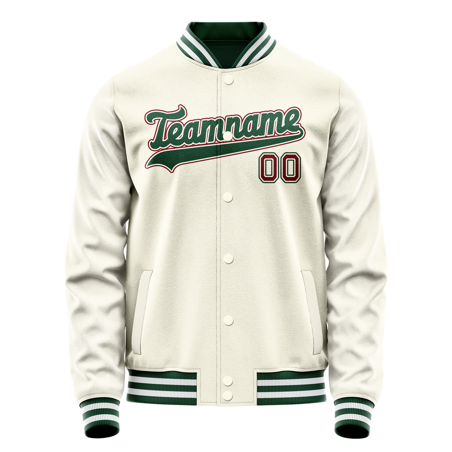 Custom Cream Kelly-Green Solid Color Varsity Letterman Jacket