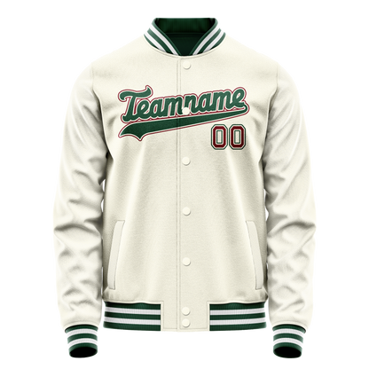 Custom Cream Kelly-Green Solid Color Varsity Letterman Jacket