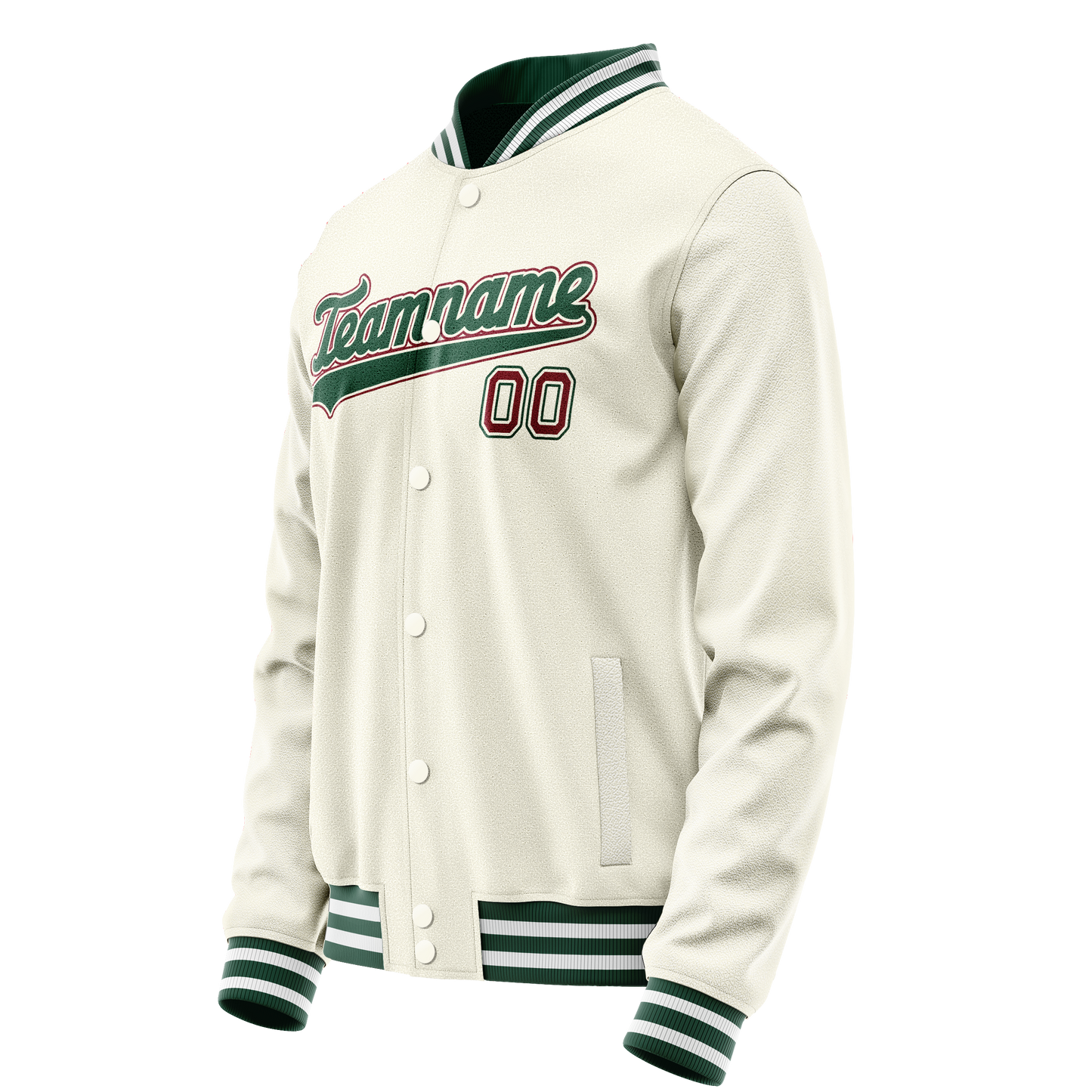 Custom Cream Kelly-Green Solid Color Varsity Letterman Jacket