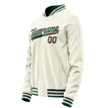 Custom Cream Kelly-Green Solid Color Varsity Letterman Jacket