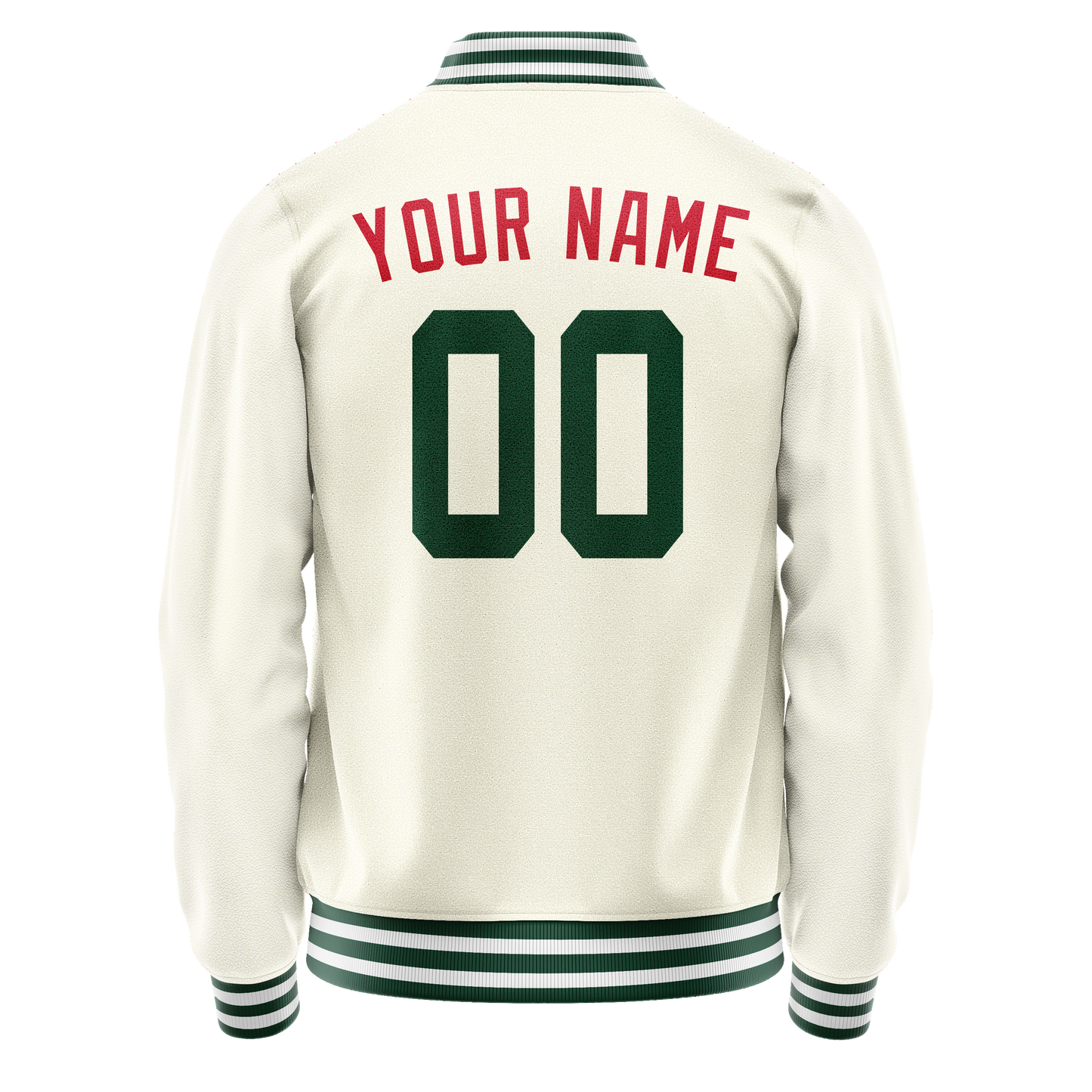 Custom Cream Kelly-Green Solid Color Varsity Letterman Jacket