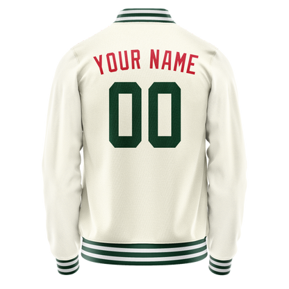 Custom Cream Kelly-Green Solid Color Varsity Letterman Jacket