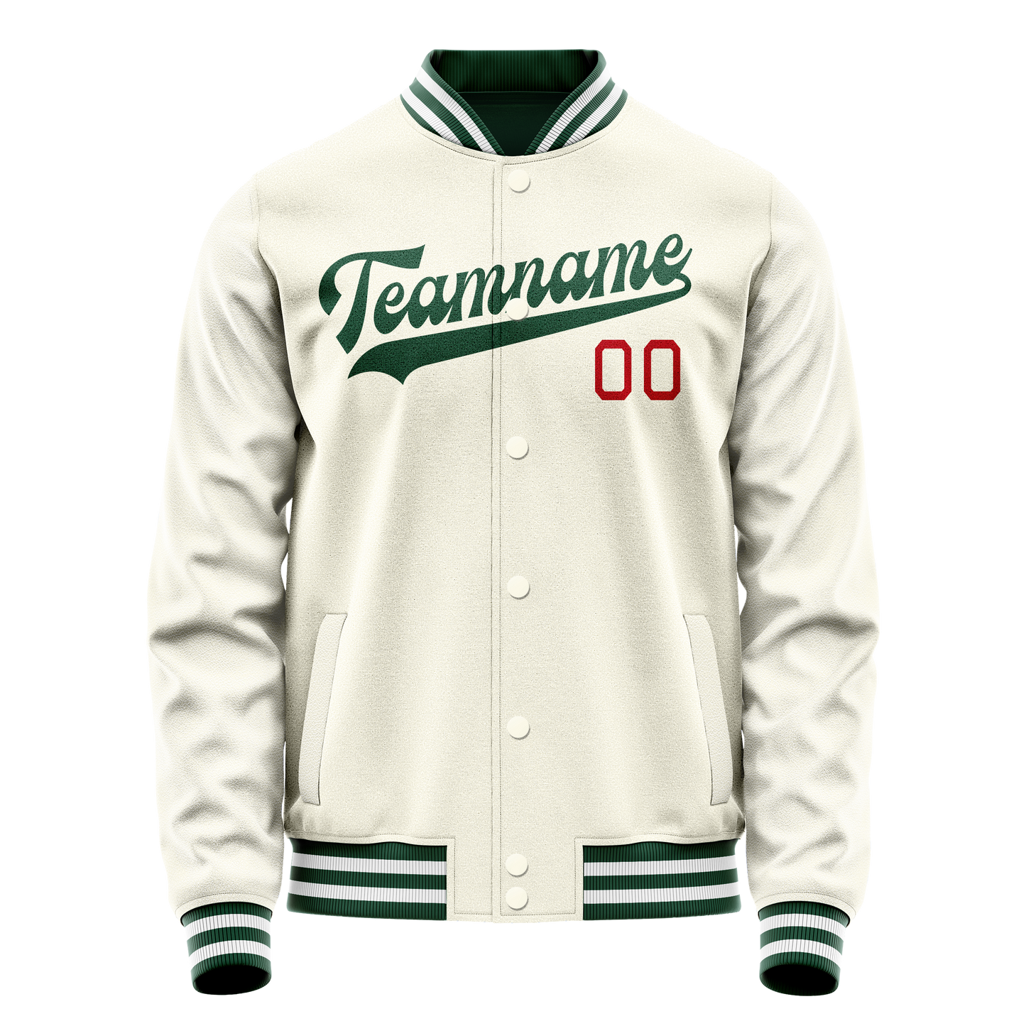 Custom Cream Kelly-Green Solid Color Varsity Letterman Jacket