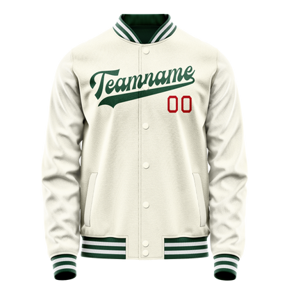 Custom Cream Kelly-Green Solid Color Varsity Letterman Jacket