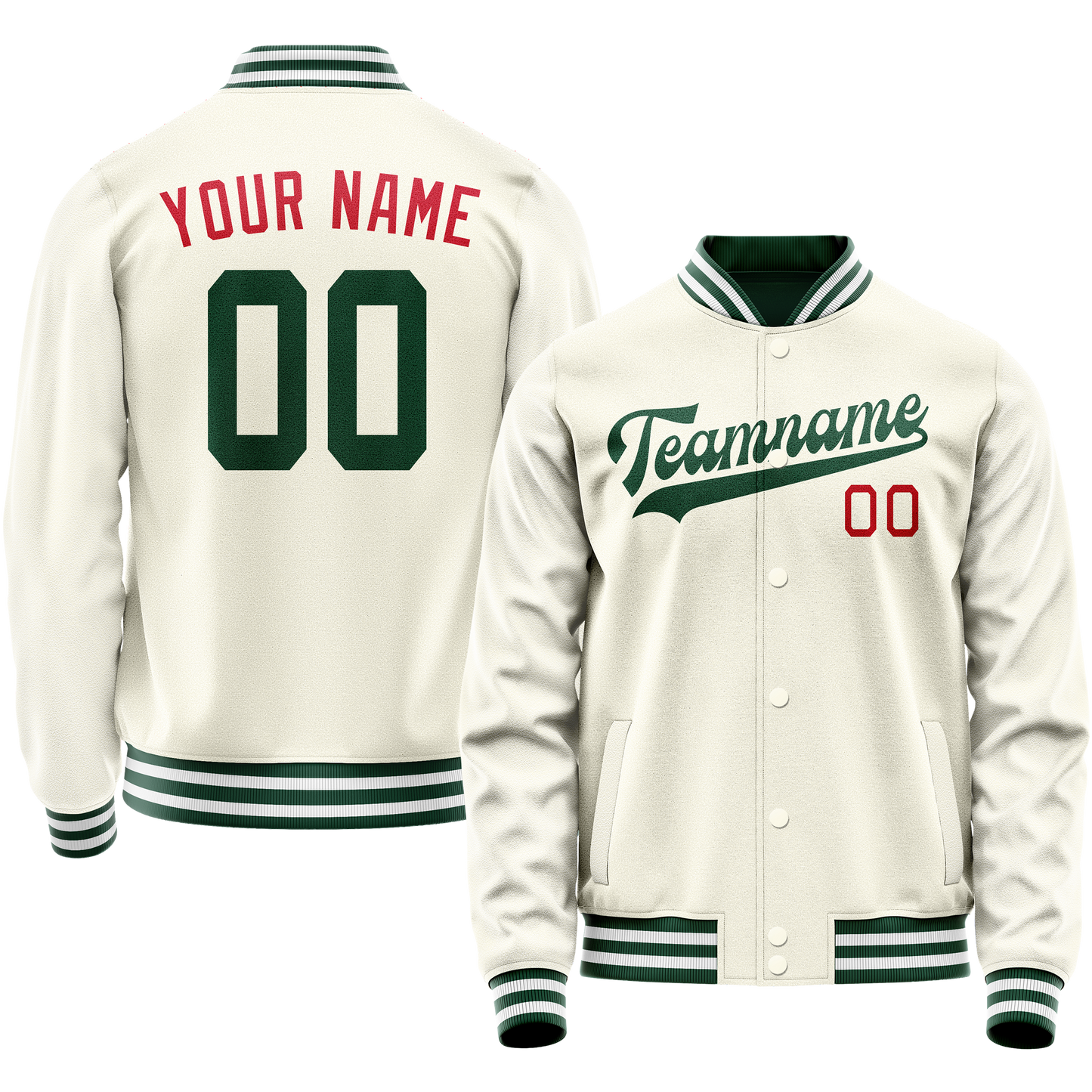 Custom Cream Kelly-Green Solid Color Varsity Letterman Jacket