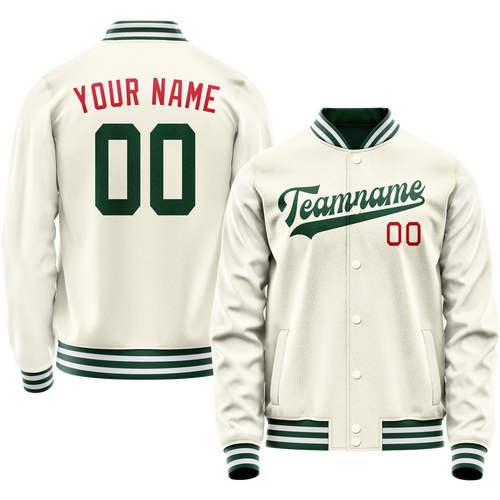 Custom Cream Kelly-Green Solid Color Varsity Letterman Jacket