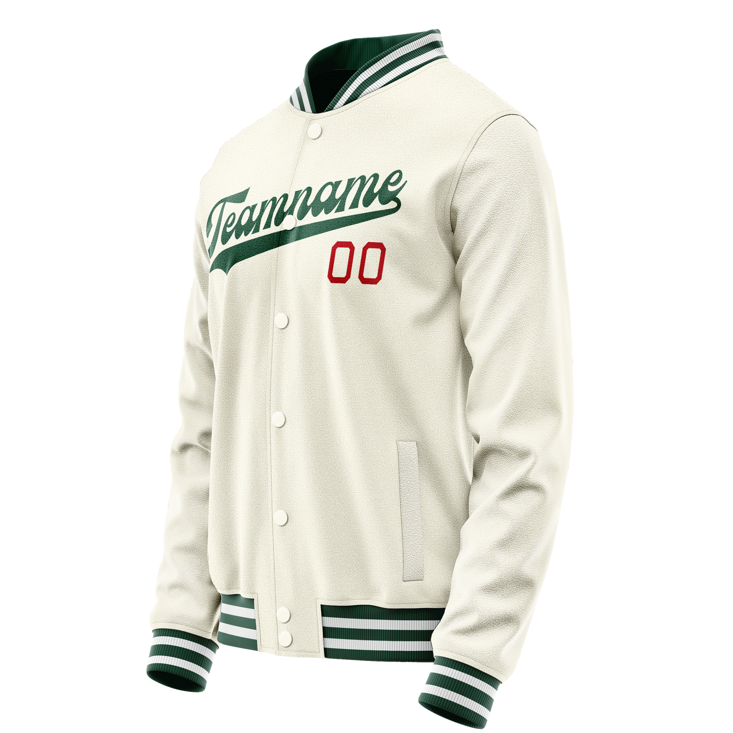 Custom Cream Kelly-Green Solid Color Varsity Letterman Jacket