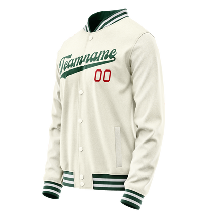 Custom Cream Kelly-Green Solid Color Varsity Letterman Jacket