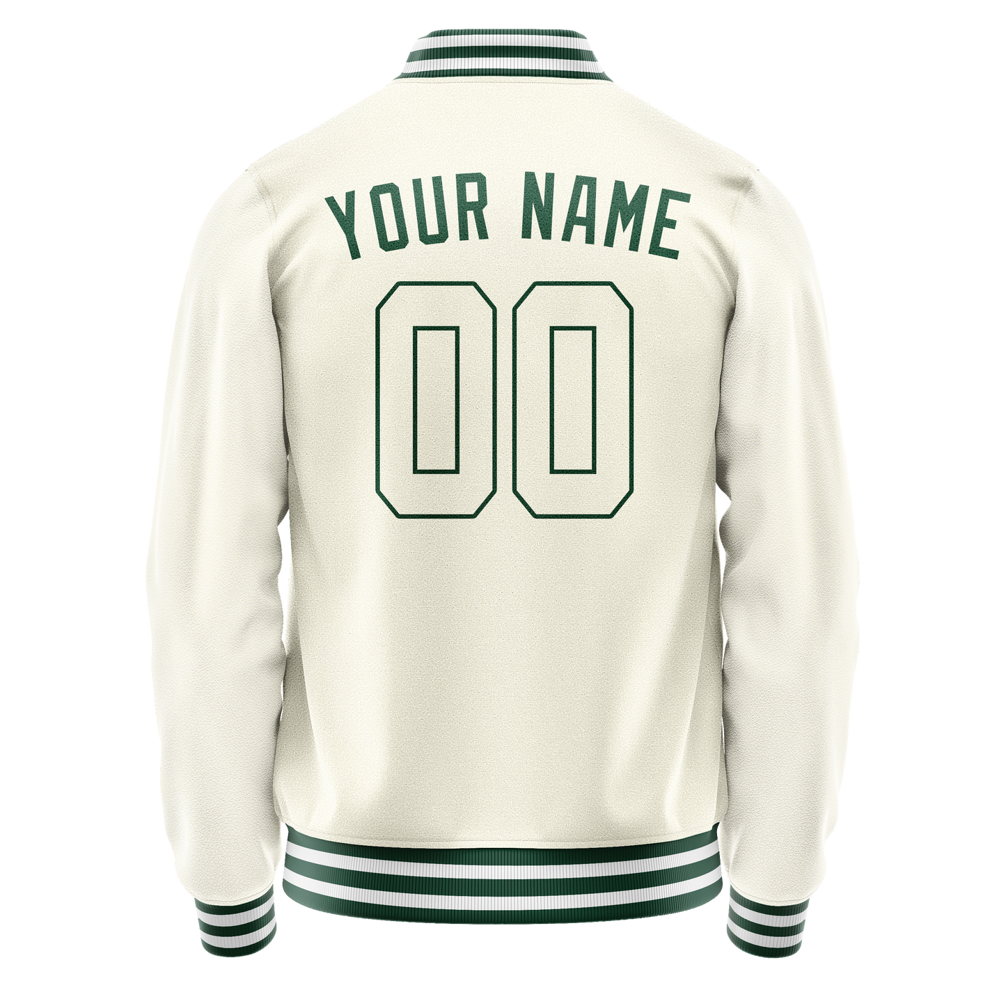Custom Cream Kelly-Green Solid Color Varsity Letterman Jacket
