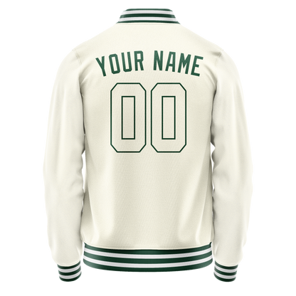 Custom Cream Kelly-Green Solid Color Varsity Letterman Jacket