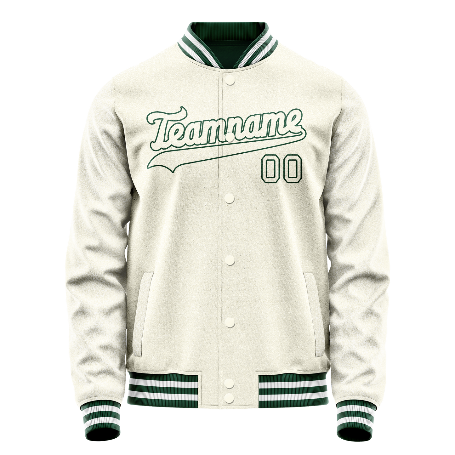 Custom Cream Kelly-Green Solid Color Varsity Letterman Jacket