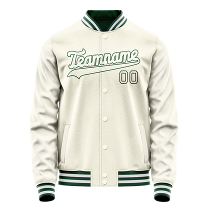 Custom Cream Kelly-Green Solid Color Varsity Letterman Jacket