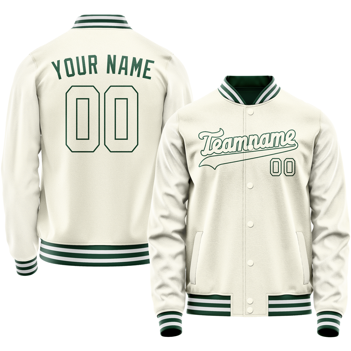 Custom Cream Kelly-Green Solid Color Varsity Letterman Jacket