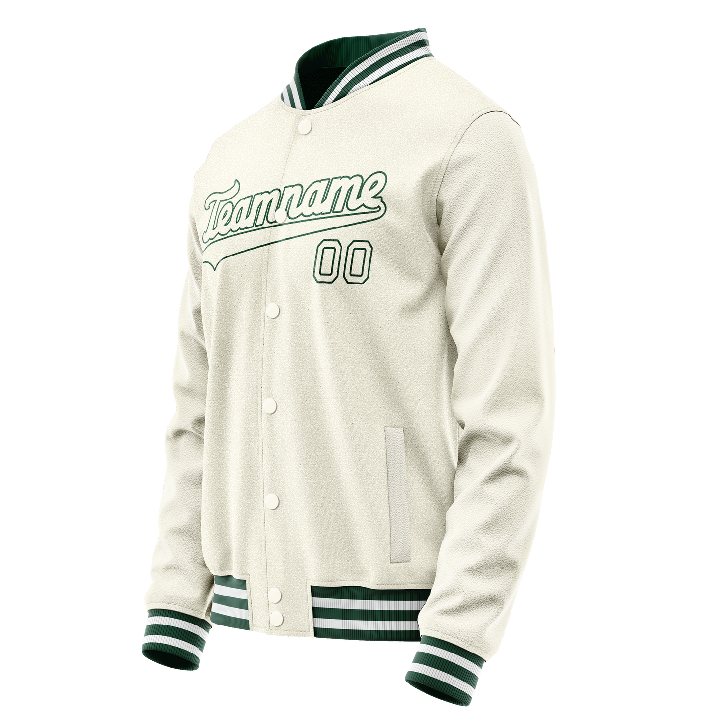 Custom Cream Kelly-Green Solid Color Varsity Letterman Jacket