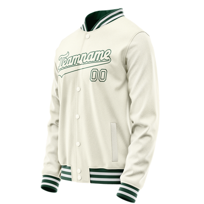 Custom Cream Kelly-Green Solid Color Varsity Letterman Jacket