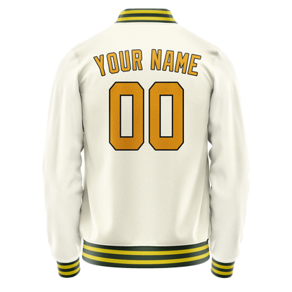 Custom Cream Gold Solid Color Varsity Letterman Jacket