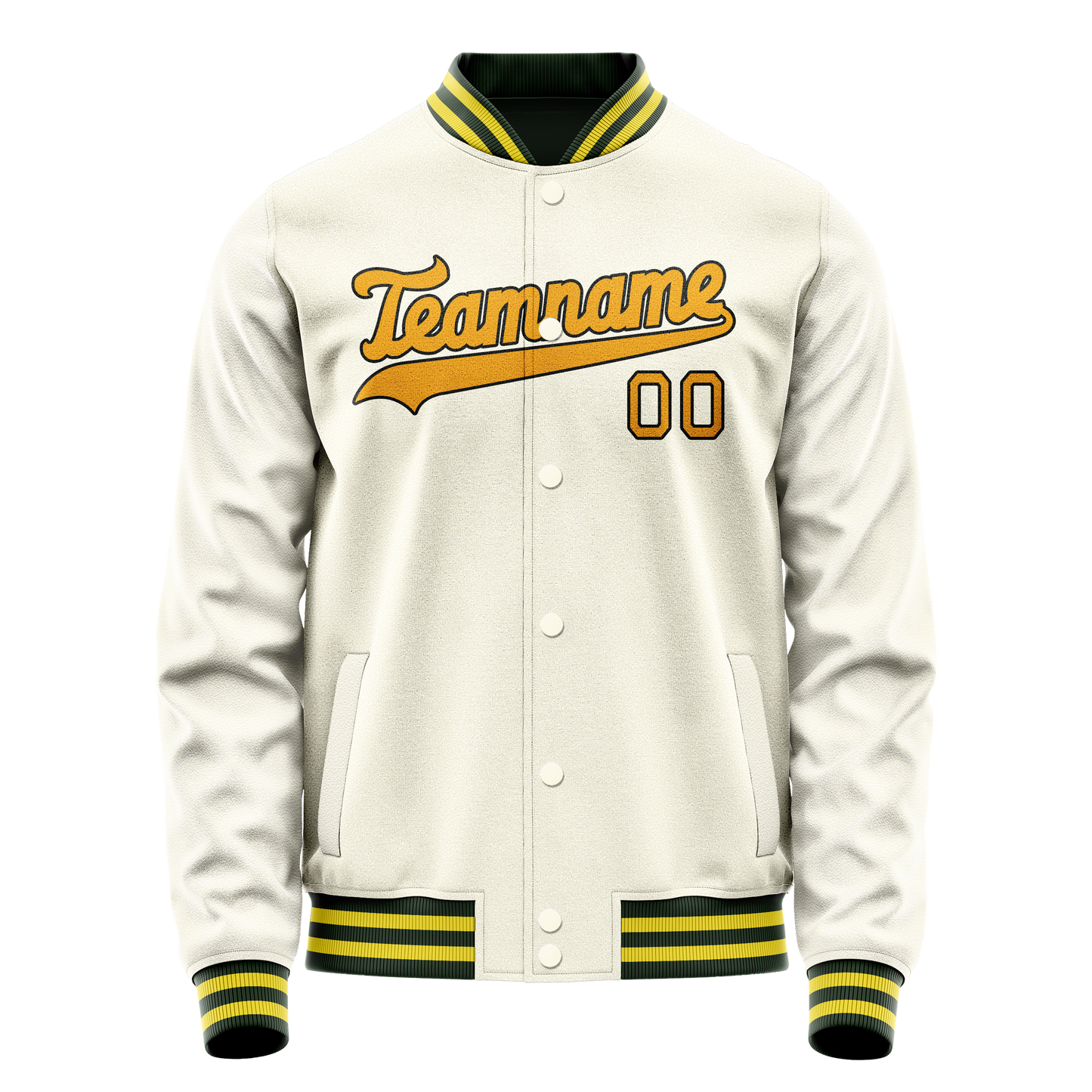Custom Cream Gold Solid Color Varsity Letterman Jacket