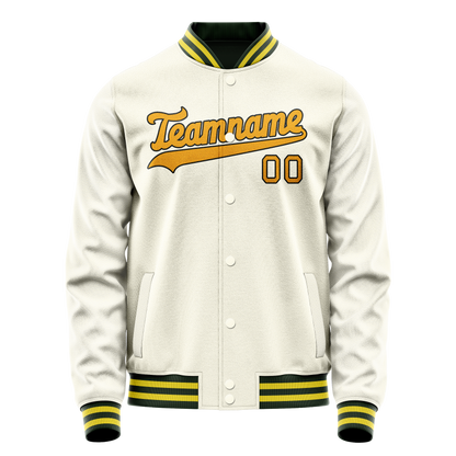 Custom Cream Gold Solid Color Varsity Letterman Jacket