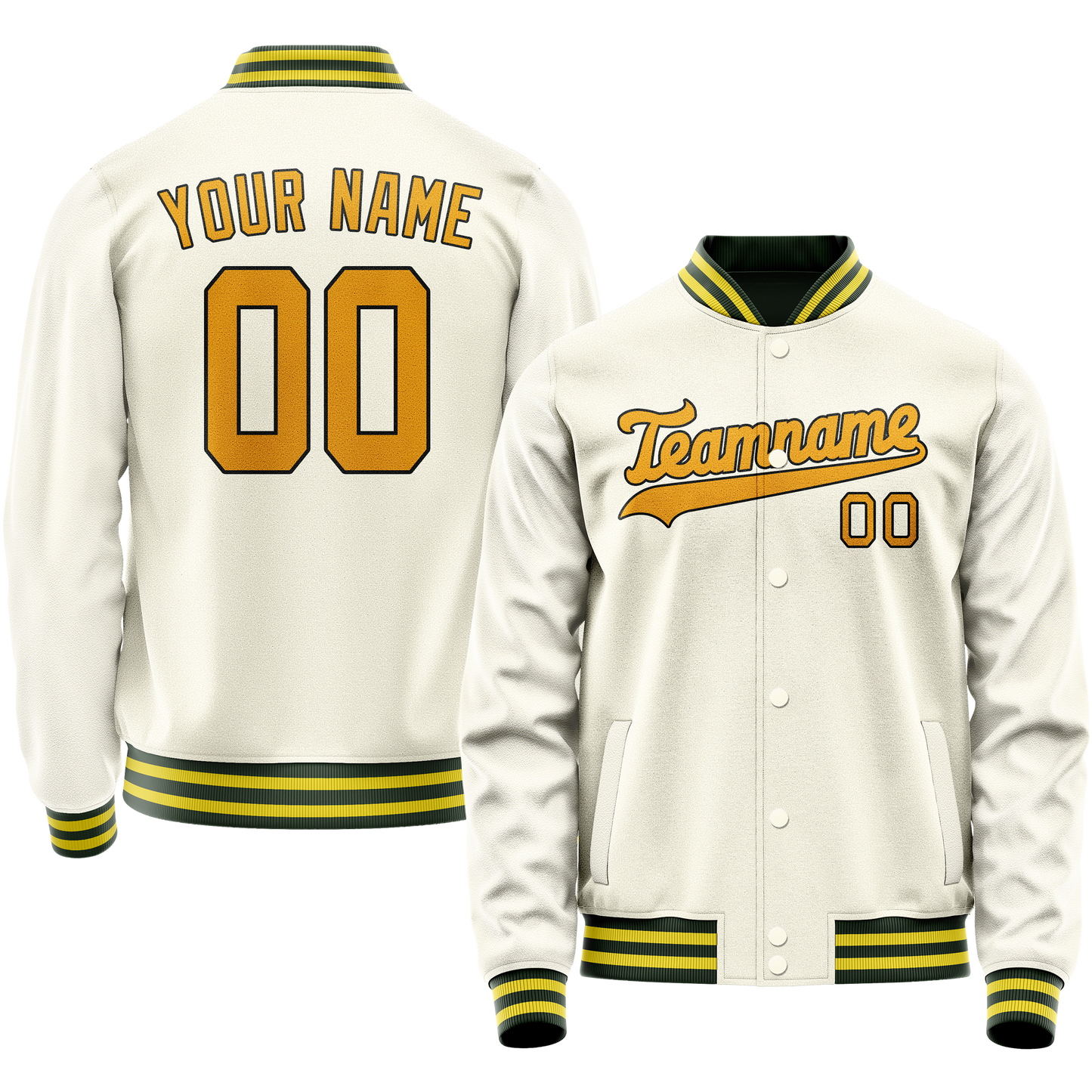 Custom Cream Gold Solid Color Varsity Letterman Jacket