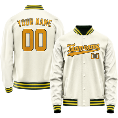 Custom Cream Gold Solid Color Varsity Letterman Jacket