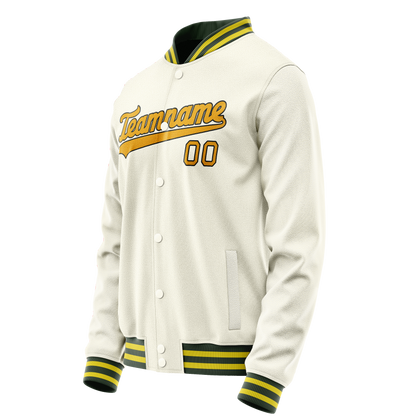 Custom Cream Gold Solid Color Varsity Letterman Jacket