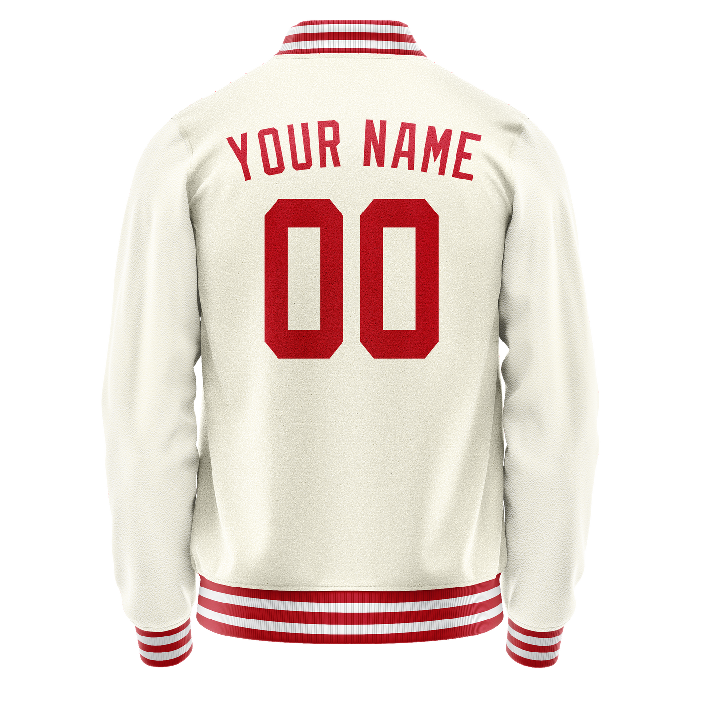 Custom Cream Red Solid Color Varsity Letterman Jacket