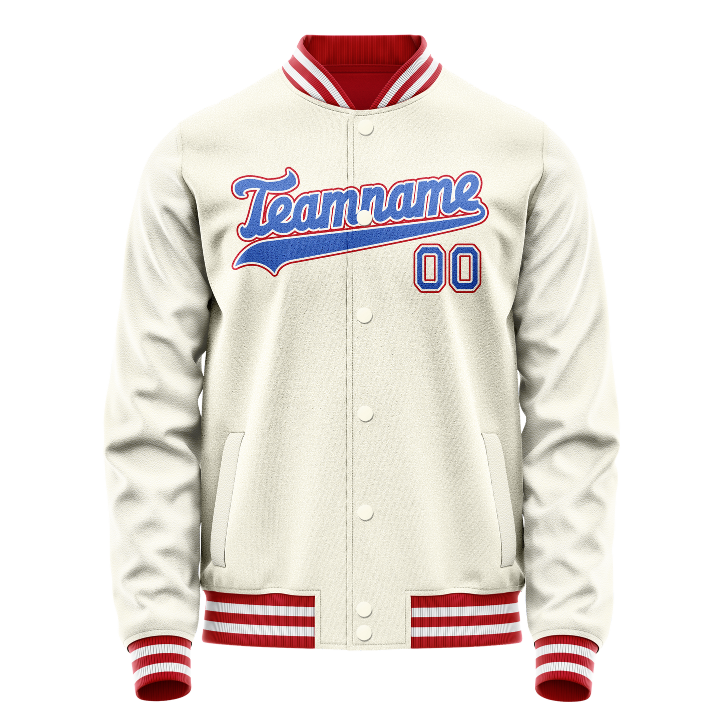 Custom Cream Red Solid Color Varsity Letterman Jacket